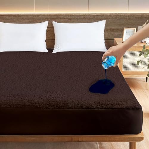Image of Ayka 100% Waterproof Cotton Terry Mattress Protector King Size Breathable Hypoallergenic Noiseless Ultra Soft Fitted Bed Protector 84x72 inch Mattress Cover /Bed Cover (Brown, Super King (84 * 72 inch))