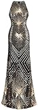 Angel-fashions Women's Gold Sequin Art Deco Column Sparkle Long Evening Gown XXLarge