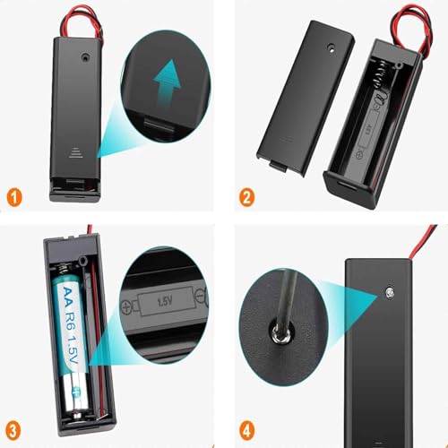 4 Stück AA-Batteriehalter Sets, 1/2/3/4 x 1.5V AA Kunststoff Batteriehalter mit Schalter und Abdeckung