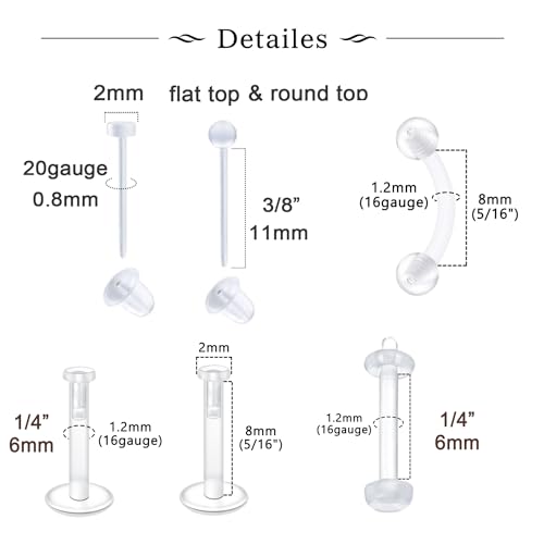 MODRSA 18g 20g Nude Clear Nose Studs for Work Clear Piercing Retainers for Surgery Plastic Septum Retainer 16g Labret Lip Studs Plastic Cartilage Earring Studs for Sport Surgery Invisible Septum Rings3