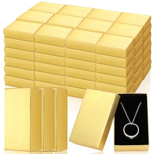 Tenceur 100 Pcs Christmas Jewelry Gift Box Bulk Gold 3.2x2x1.2in