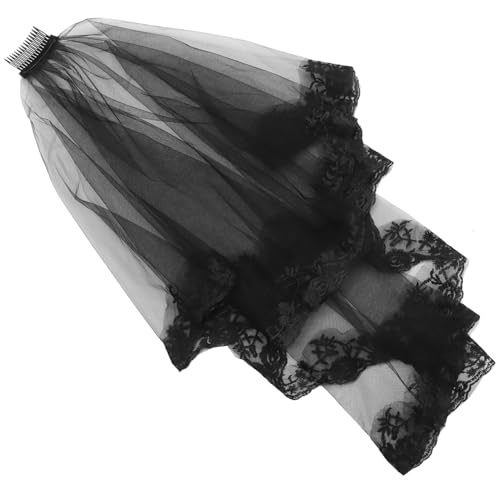 Voile de mariage gothique noir en dentelle pour déguisement et cosplay d Halloween