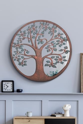 The Kirkby - rustykalne metalowe okrągłe lustro ścienne o okrągłym kształcie 80 cm x 80 cm z kolorowym drzewem życia