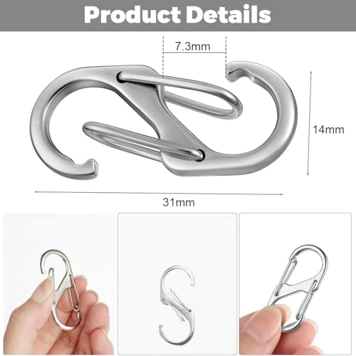 ZKGYUS 20 Pcs S Karabiner,Karabiner Edelstahl,Mini Aluminiumlegierung Karabinerhaken,S-Form Metall Schnalle Doppelkarabiner,für Outdoor-Aktivitäten Camping Wandern Reisen,Silber