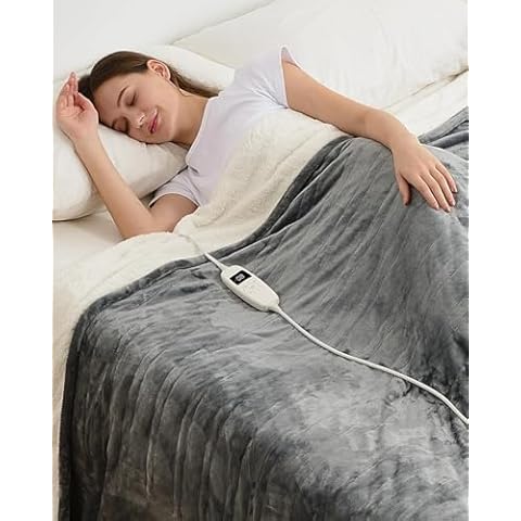 Heated Throw Blanket, Electric Blanket with 10 Heating Levels&8 Hours Auto Off,Heating Blanket with Soft Flannel and Warm Sherpa Reversible for Home/Office,Machine Washable,62''x 84'',Xmas Gifts,Grey Cover