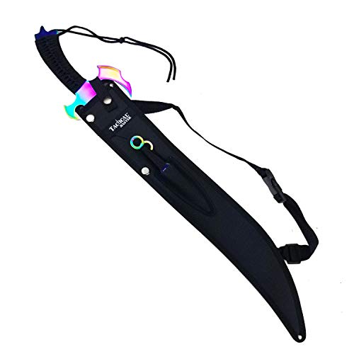 27" Scimitar Style Tactical Fixed Blade Machete with 2 Fixed Blade Knives. for Outdoor Activities Uses Camping Cut Ropes, Branches, Collection and Gift
