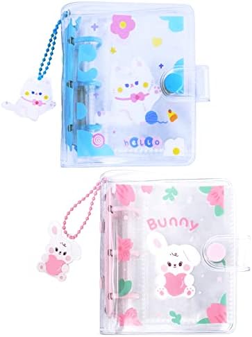SZHTSWU 2 Pcs 3 Inch Mini Photo Album,20 Sheets 40 Pockets Photo Album in Loose Leaf Refillable 3 Rings Photocard Binder Kpop Photocard Holder Book with Pendant for Picture Cards Storage (Blue Pink)