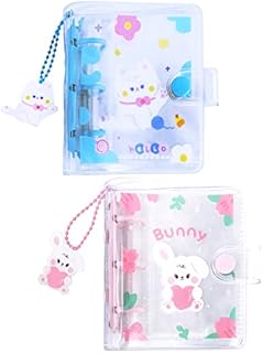 SZHTSWU 2 Pcs 3 Inch Mini Photo Album,20 Sheets 40 Pockets Photo Album in Loose Leaf Refillable 3 Rings Photocard Binder Kpop Photocard Holder Book with Pendant for Picture Cards Storage (Blue Pink)