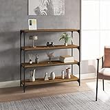 Owoxanthellate Bücherregal Räuchereiche 100x33x100 cm aus Holzwerkstoff & Stahl, Standregal mit 4 Ablagen, Industrial Regal für Wohnzimmer Büro Flur Schlafzimmer