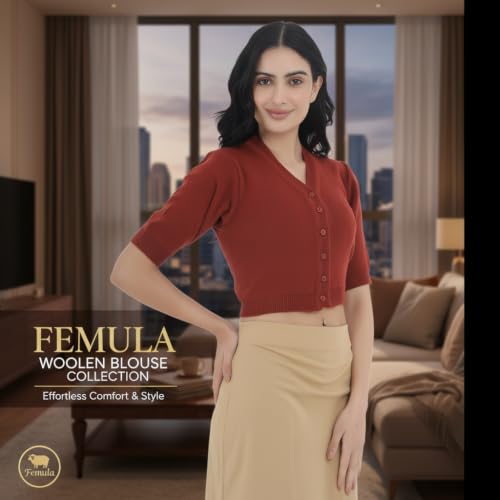 Image of Women Winter Wear V-Neck Half Sleeves Regular Fit Woollen Blouse