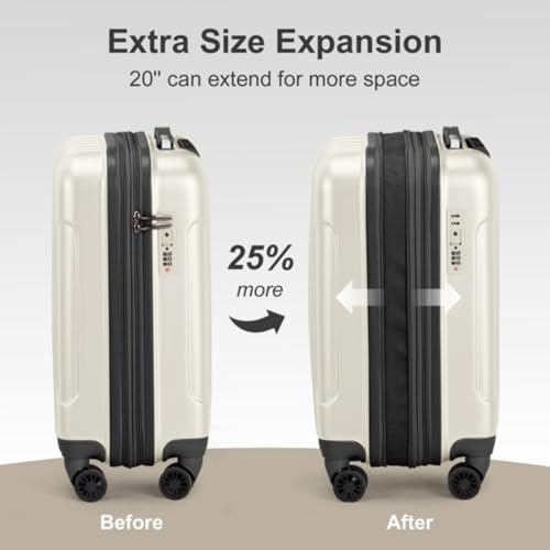 Luggage Set 2 Piece Set, PP Hard Shell Carry-On Luggage Set with Mini Box, Lightweight Rolling Luggage with Spinner Wheels and TSA Lock for Business Travel for Men and Women - Off-White, 14/204