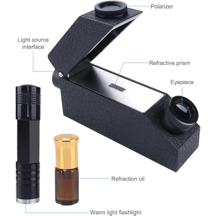 Professional Gemstone Identification Tool, Gemstone Refractive Ldentification Gem Refractometer with External Light Source Send Flashlight