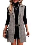 Kedera Women's Houndstooth Blazer Vest Fully Lined Casual Office Pockets | Tweed Herringbone Blazers Vest,Fully Lined,Long Vest for Women, Longline Trench Coat,Tailored for Office & Any Weather,