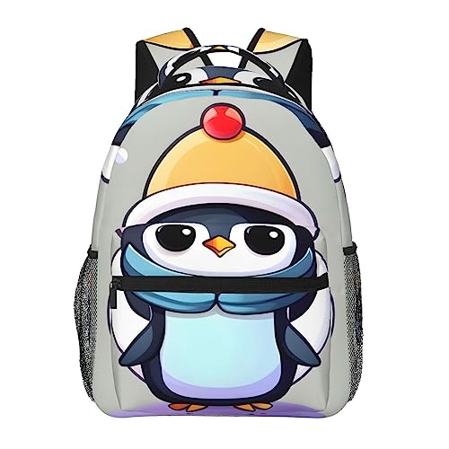 Mochila de viaje escolar con estampado de cerdo y pingüino en talla única unisex