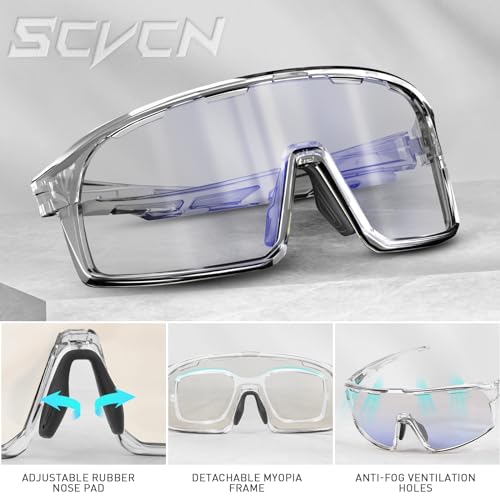 SCVCN Photochromic Cycling Glasses Polarized Men Women Mountain Bike Eyewear MTB Glasses Road Bicycle Riding Clear Sports Sunglasses Running Fishing Golf BMX Blue — view 4