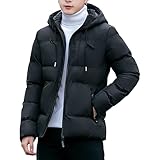 Chaqueta de plumón con capucha para hombre, impermeable, cortavientos, con cremallera, cálida y gruesa, Negro, L