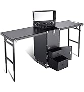BYOOTIQUE 2 Tabletops Manicure Platform Portable Rolling Makeup Train Case Tattoo Station Table N...