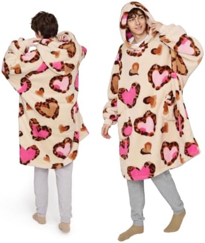 BEDSURE Hoodie Decke mit Ärmeln Geschenke Beige - 107x90 Leopardenmuster | Weiche, warme Kuscheldecke mit Ärmeln, tragbar mit Taschen, ideal für Couch & Winter. Geschenke für Fraue