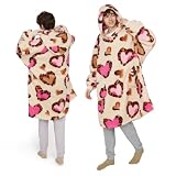 Bedsure Hoodie Manta con Mangas Beige - 107x90cm Estampado Leopardo