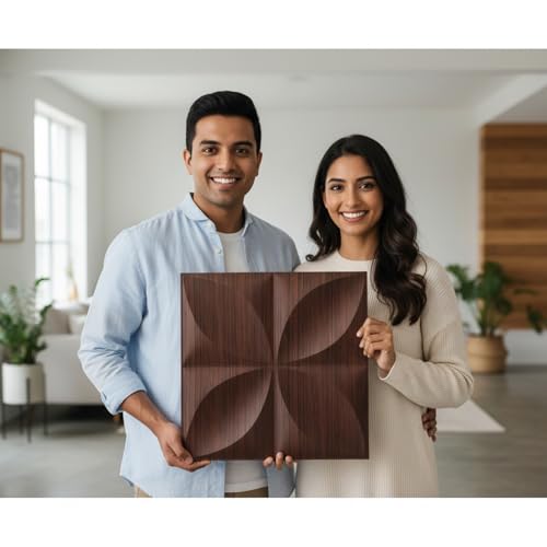 Image of Kayra Decor PVC Wall Panel Butterfly Design Walnut Wood Color 19.7 inch x 19.7 inch (Pack of 40) - Covers 107.80 Sq. Ft.