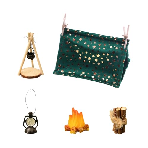 CVDYWDJIE 1 Tienda De Campaña, Juego De Estufa De 8 Piezas, 1 Llama, 1 Leña Y 1 Lámpara De Queroseno, Accesorios para Casa De Muñecas, Decoración De Micropaisaje