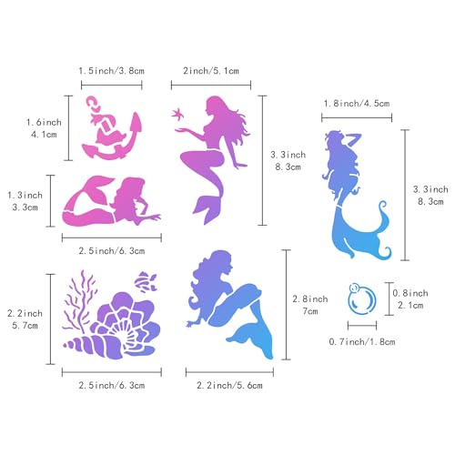 GORGECRAFT 6.3 Inch Mermaid Stencils Square Metal Fairy Pattern Stencil Decoration Ocean Theme Anchor Conch Template Stainless Steel for Painting on Wood Burning Pyrography Engraving - Image 3