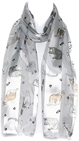 Hat To Socks Chiffon Satin Scarf with Cat Paw Kitten Print