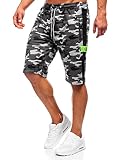 BOLF Kurze Hosen Shorts Sweatshorts Laufshorts Sport Sommer Baumwolle Soft Weicher Stoff elastische Bund mit Kordel und Eingriffstaschen Camouflage Military Style HW2636 Grau M [7G7]