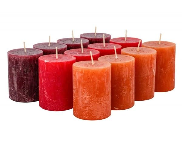 Bougies piliers rustiques lot de 12 bougies en cire sans coulure Red Fall
