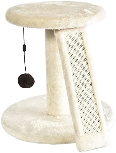 AllPetSolutions Cat Scratching Post - Indoor Cat Scratch Post Tower With Hanging Ball Toy, Carpet Board Base, Natural Sisal Rope - Perfect For Small Homes - Scratching Post, Grey & White 35x35x51cm