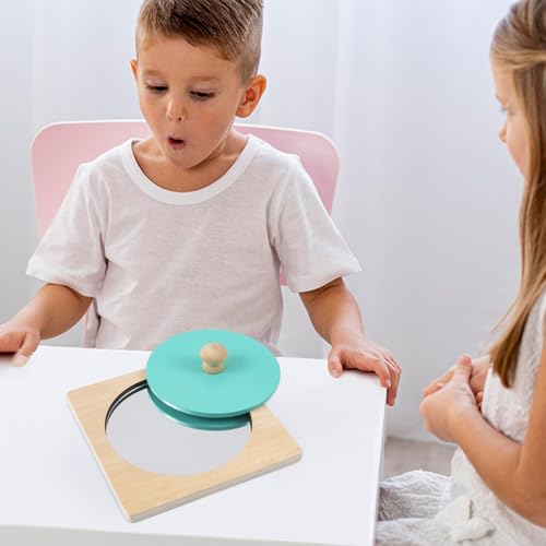 Harilla Pädagogisches Baby-Spiegelspielzeug, sensorisches Spielzeug, Badespielzeug, Holzspielzeug, frühe Bildung, Montessori-Spiegel, bekannte Gesichter, Baby Spiegel Spielzeug, Blau