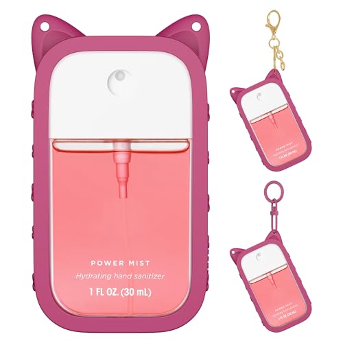 Sonnorel 1 Pack Silicone Case Compatible with Touchland Hand Sanitizer Spray (Fit for 1 FL OZ/30 mL Ver) Portable keychain Cute Color Ears (Rose Pink)
