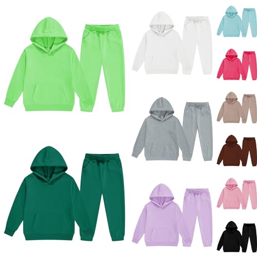 Casual Hoodie and Sweatpants Outfit Solid Color Long Sleeve Hooded Pullover Sweatsuits Jogger Sets for Boys Girls