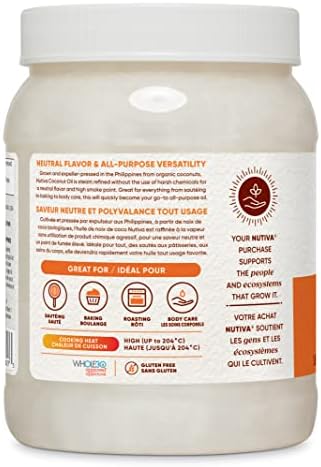 Nutiva Organic Steam-Refined Coconut Oil, 1.6 L, Non-GMO, Fair Trade | Vegan, Keto & Paleo, Neutral Flavor and Aroma for Cooking & Natural Moisturizer for Skin and Hair — view 7