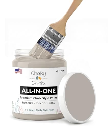 Chalky Chicks 4 Fl Oz Matte Wolf Gray (Gray/Beige) Chalk Paint for Furniture Without Sanding - No Prep Furniture Paint No Sanding All in One for Crafts, Wood, Walls, Cabinet, Metal, Dresser,Farmhouse