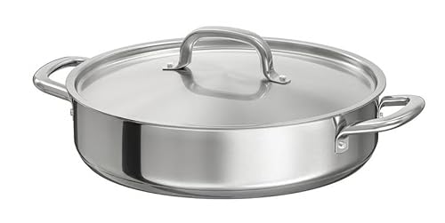 Nobel Triply Stainless Steel Saute Pan, Nonstick 3-Layer Construction, Induction Compatible, with Steel Lid (28 cm Diameter)
