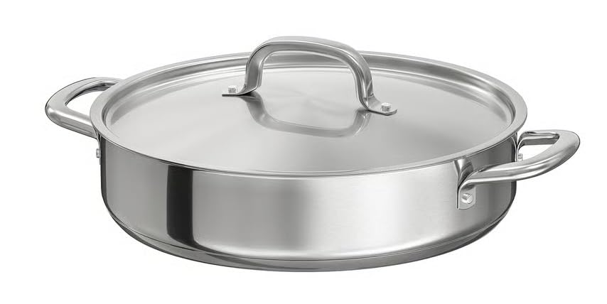 Nobel Triply Stainless Steel Saute Pan, Nonstick 3-Layer Construction, Induction Compatible, with Steel Lid (28 cm Diameter)