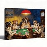 8x10 Inches Vintage Oil Painting Wall Art Dogs Playing Poker Canvas Print, Classic Animal Humor Artwork Decor for Living Room Game Room Office Home Decoration
