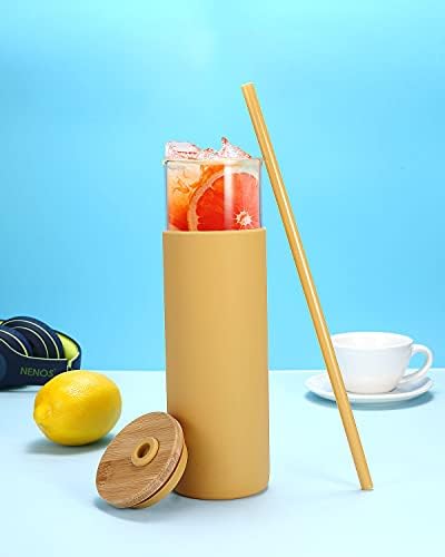 Tronco 28oz Glass Tumbler Glass Water Bottle Straw Silicone Protective Sleeve Bamboo Lid - 2