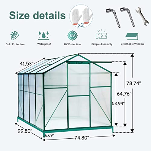 Wiilayok Greenhouse For Outdoors, Polycarbonate Walk-In Garden Green House With Sliding Door, Adjustable Roof Vent ＆ Rain Gutter, Hobby Greenhouse For Grow Plants, Seedlings, Herbs (8 X 6 X 6.8 Ft) #TOP5