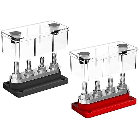 jamgoer 300A Bus Bar Power Distribution Block 4 x 3/8" (M10) Terminal Studs 48V DC Positive & Ground Busbar Terminal Block wtih Cover for Marine Automotive RV Boat Cover