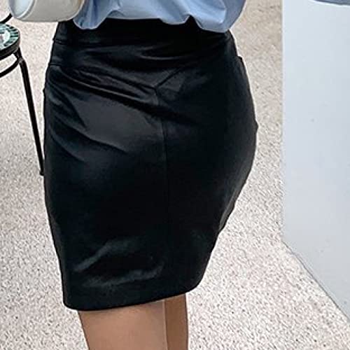 Yurasiku Woman Casual Button Skater Skirts Comfy Pu Leather High Waist A-Shape Daily Mini Hip-Wrapped Skirt Black #TOP6