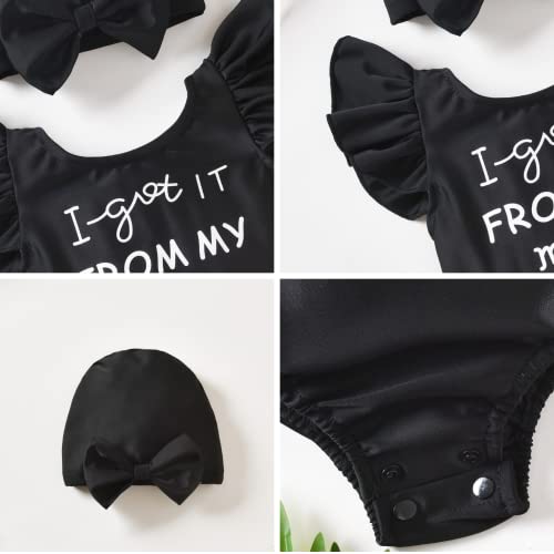 Unutiylo Baby Girls Summer Swimsuit Onepiece Swimwear Infant Sunsuit Bathing Suits Ruffled Flutter Sleeve I Got It Print Beach Wear From My Mama Letter Toddler Girl Swimming Wear 2-3T Black #TOP3
