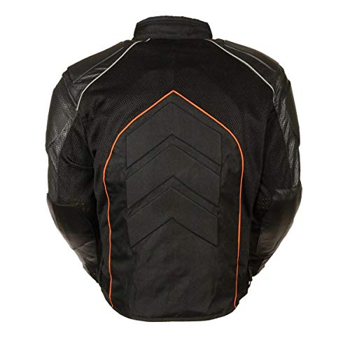 NexGen SH2153 Men\'s Black and Orange Armored Moto Textile and Leather Combo Jacket - X-Large - Thumbnail 2