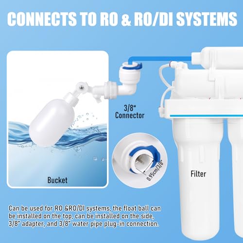MUDUOBAN 3/8 Inch Tube Float Valve RO Water Reverse Osmosis System,Water Filter Float Ball Valve Adjustable Plastic Float Swith for Hydroponics Aquariums Water Purifiers Coffee Maker Ice Maker - Thumbnail 3