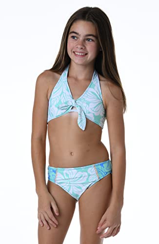 Hobie Girls' Triangle Halter Bikini Top And Hipster Bottom Swimsuit Set, Blue Moon//Honolulu Honey, 14 #TOP6