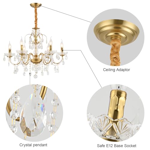 Image of Vintage Chandelier, Crystal Chandeliers for Dining Room, Antique Chandelier, Crystal Candle Chandelier Lighting, Vintage 6 Lights Pendant Ceiling Fixture Lamp Perfect for Hallway D68 x H55