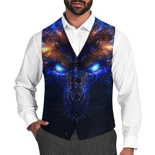 Dragon Men's Suit Vests Business Formal Dress V-Neck Waistcoat Tops with 2 Pockets