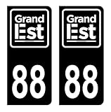 HADEXIA Autocollant Stickers Plaque immatriculation Voiture Auto département 88 Vosges Logo Région Grand Est Full Noir Lot de 2