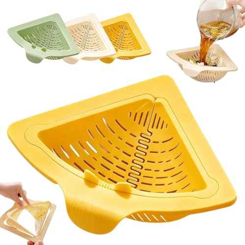 Generic - Magnetic Drainage & Filter Basket, Kitchen Sink Filter Basket, Draining & Storage Sink Corner Rack, Easy to Install Triangular Strainer with Twist-Open Bottom (Yellow)